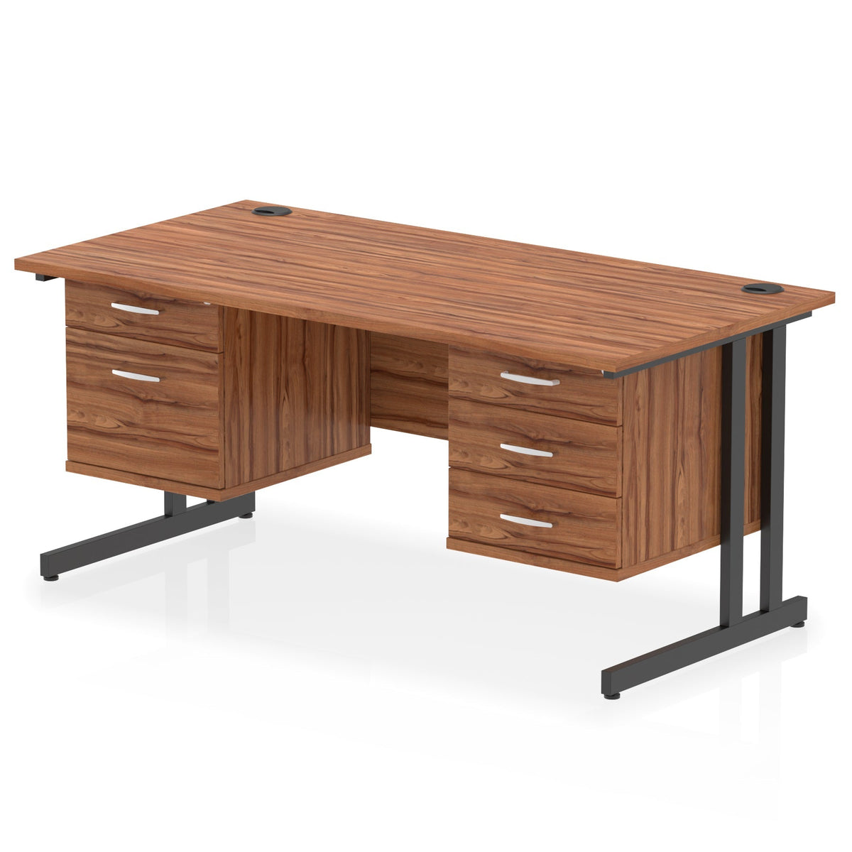 ID Workplace Cantilever Desk with 2-Drawer & 3-Drawer Pedestals Walnut Black - Industrious Decor
