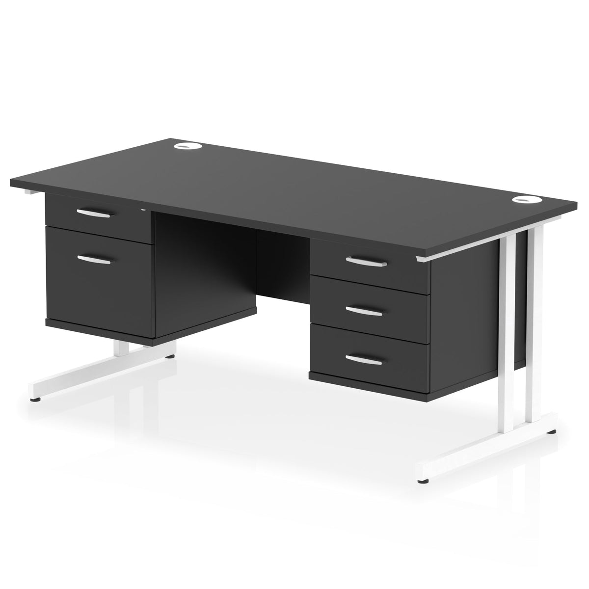 ID Workplace Cantilever Desk with 2-Drawer & 3-Drawer Pedestals Black White - Industrious Decor