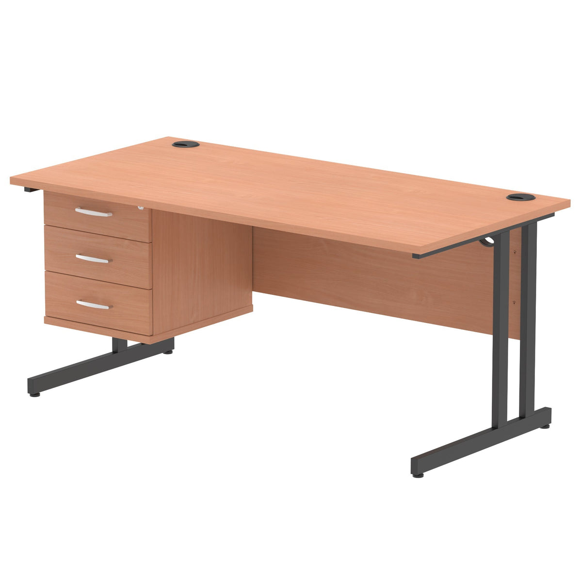 ID Workplace Cantilever Desk with 3 Drawer Fixed Pedestal Beech Black - Industrious Decor