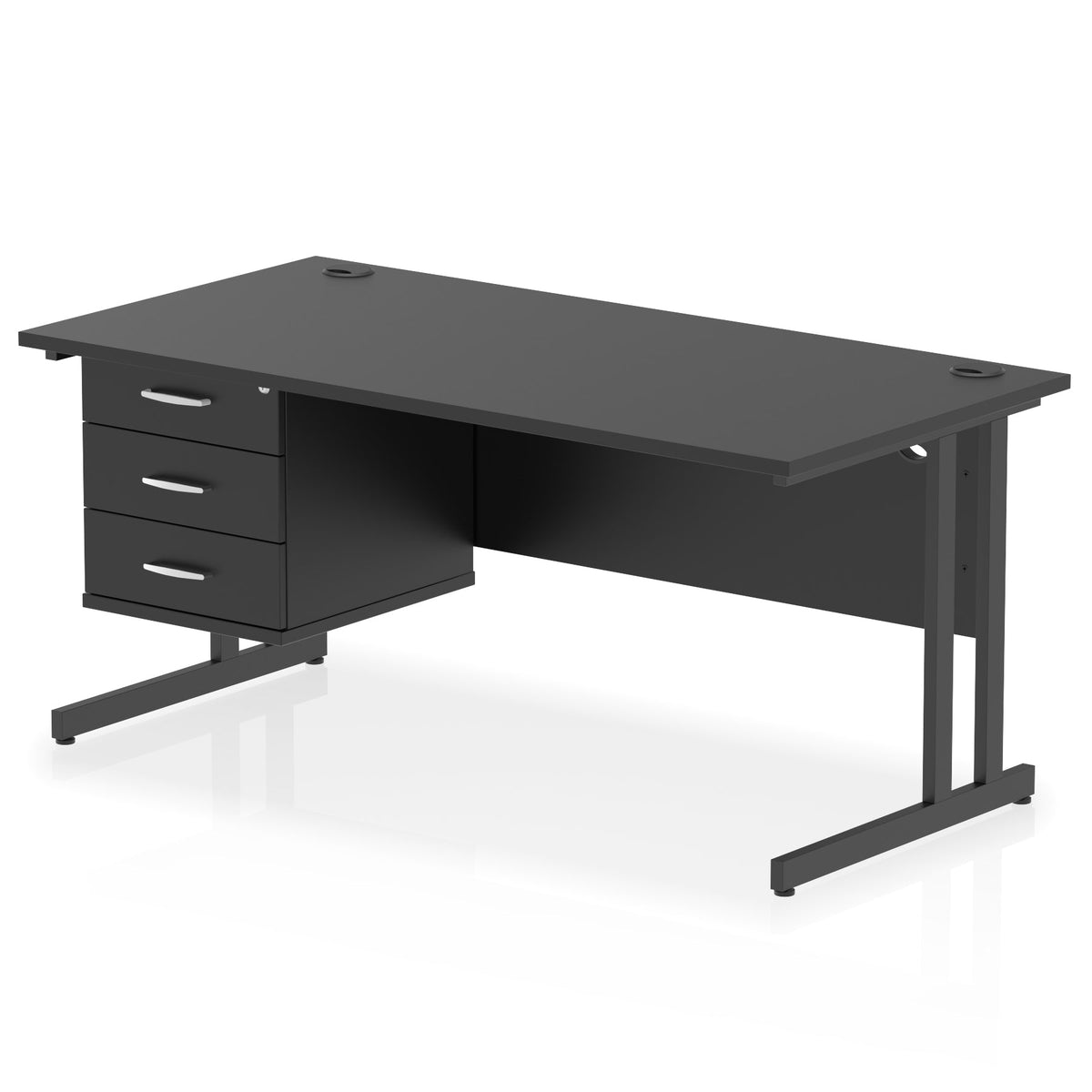 ID Workplace Cantilever Desk with 3 Drawer Fixed Pedestal Black Black - Industrious Decor