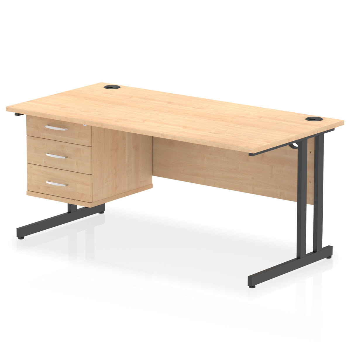 ID Workplace Cantilever Desk with 3 Drawer Fixed Pedestal Maple Black - Industrious Decor