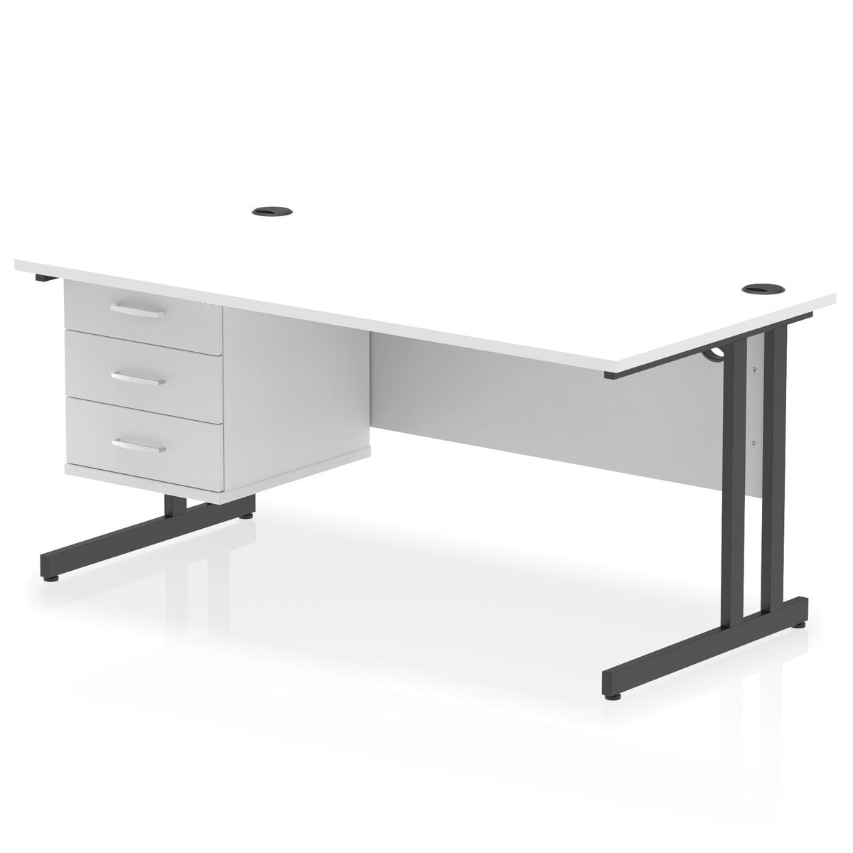 ID Workplace Cantilever Desk with 3 Drawer Fixed Pedestal White Black - Industrious Decor