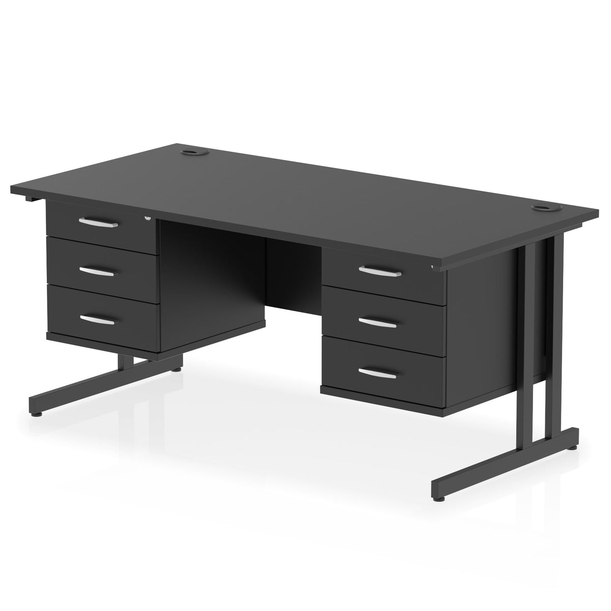 ID Workplace Cantilever Desk with Double 3-Drawer Pedestals Black Black - Industrious Decor