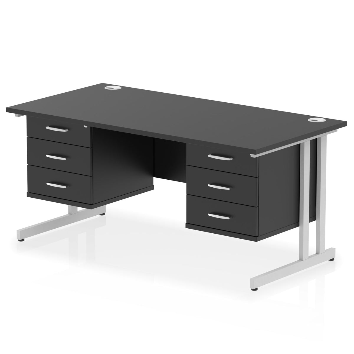 ID Workplace Cantilever Desk with Double 3-Drawer Pedestals Black Silver - Industrious Decor