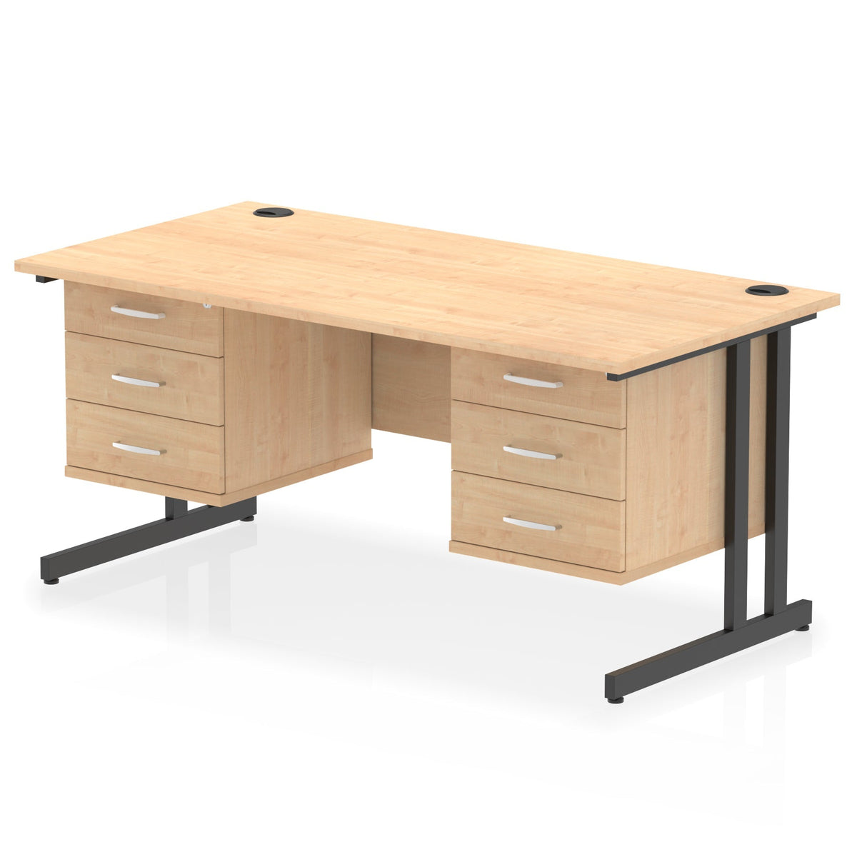 ID Workplace Cantilever Desk with Double 3-Drawer Pedestals Maple Black - Industrious Decor