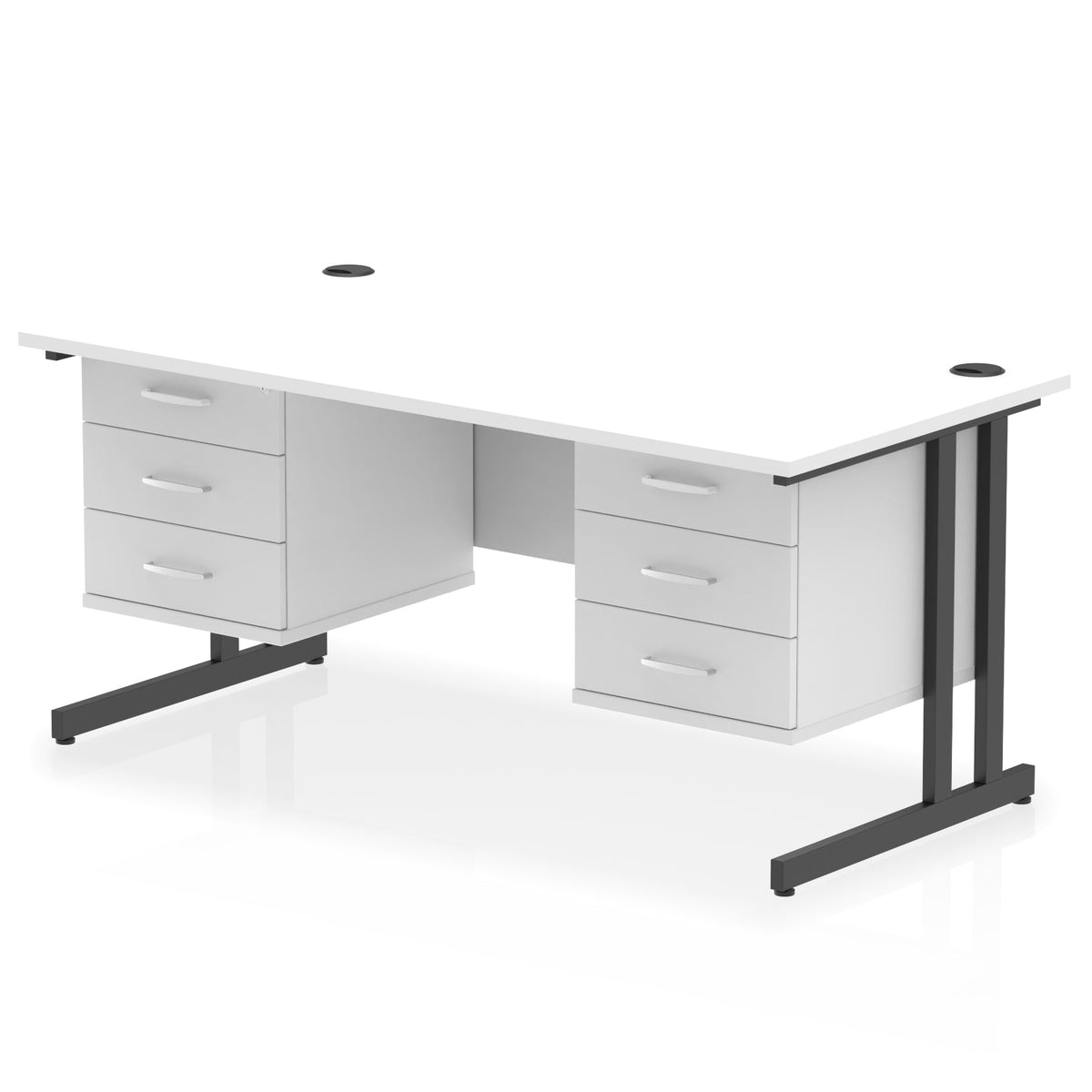 ID Workplace Cantilever Desk with Double 3-Drawer Pedestals White Black - Industrious Decor