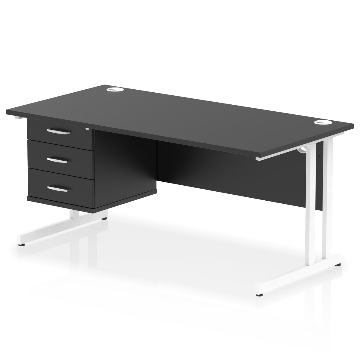 ID Workplace Cantilever Desk with 3 Drawer Fixed Pedestal Black White - Industrious Decor