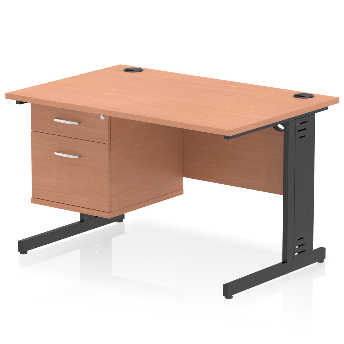 ID Workplace Cable Managed Desk – 1200mm Beech 2 Drawer Black - Industrious Decor