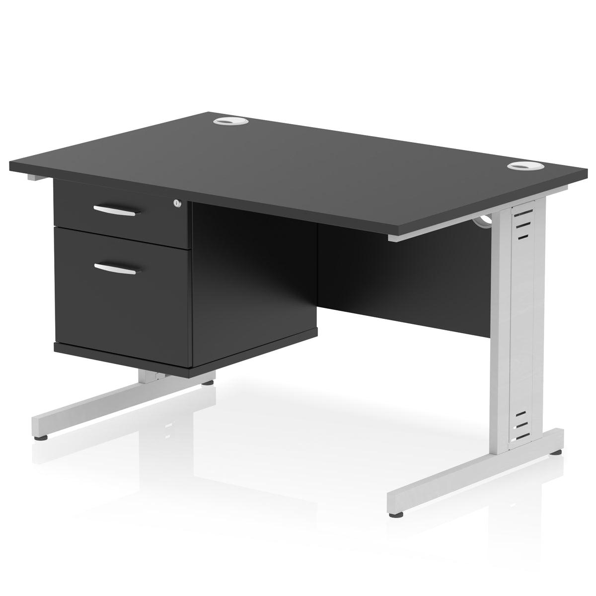 ID Workplace Cable Managed Desk – 1200mm Black 2 Drawer Silver - Industrious Decor