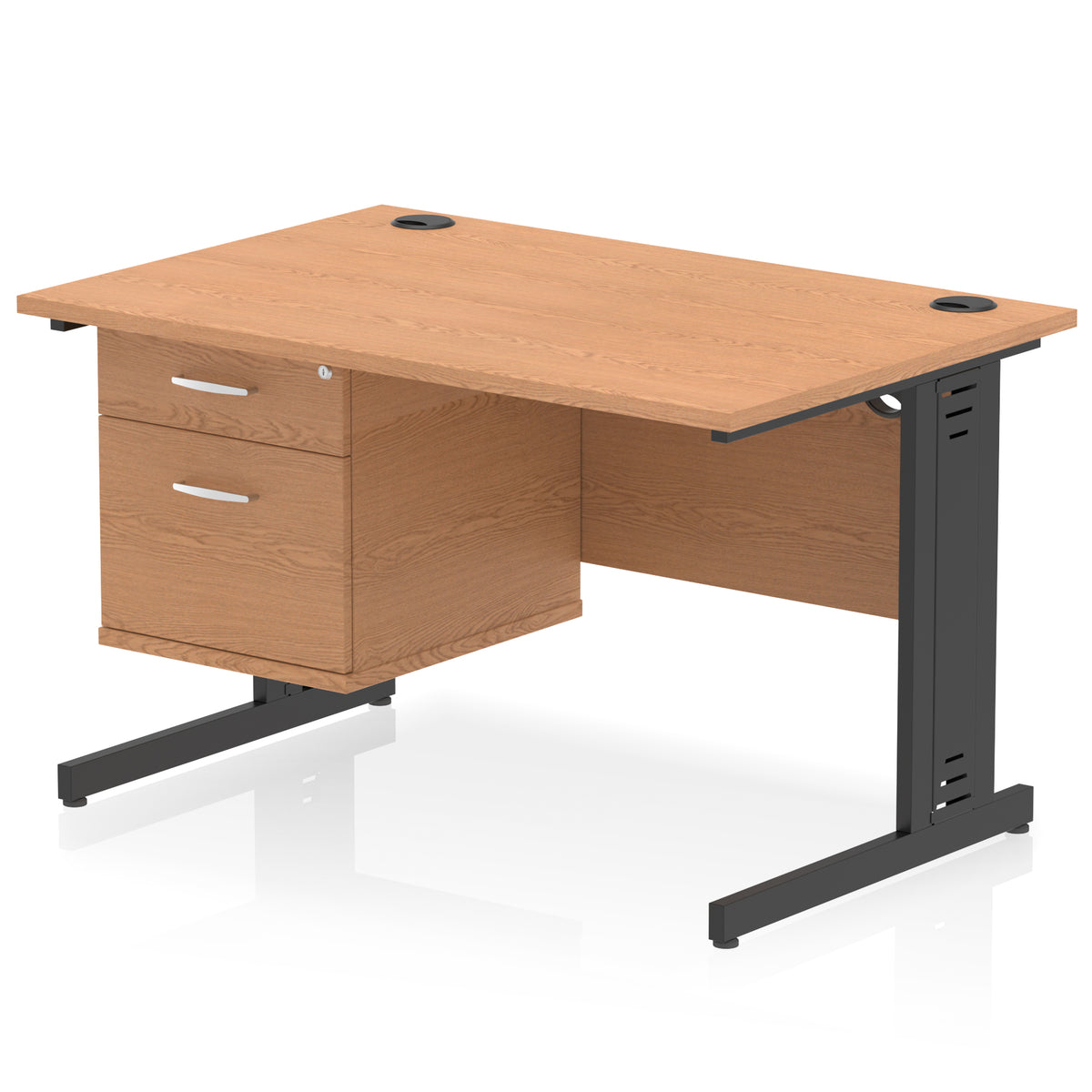 ID Workplace Cable Managed Desk – 1200mm Oak 2 Drawer Black - Industrious Decor