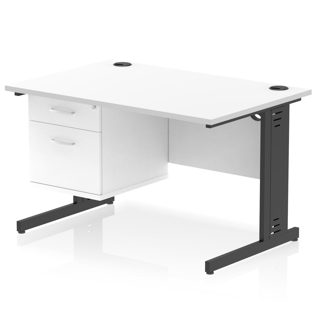 ID Workplace Cable Managed Desk – 1200mm White 2 Drawer Black - Industrious Decor