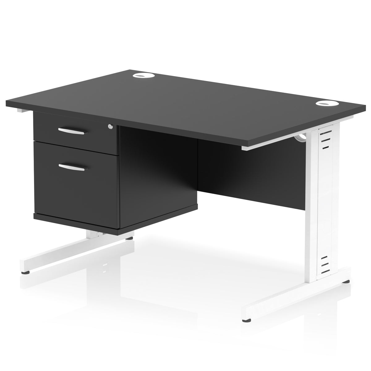 ID Workplace Cable Managed Desk – 1200mm Black 2 Drawer White - Industrious Decor