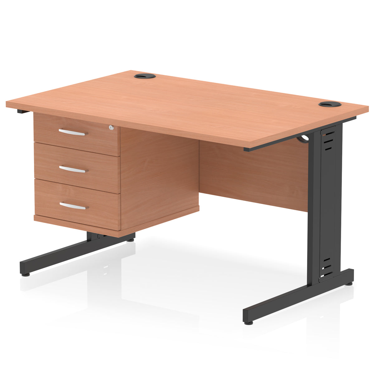 ID Workplace Cable Managed Desk – 1200mm Beech 3 Drawer Black - Industrious Decor