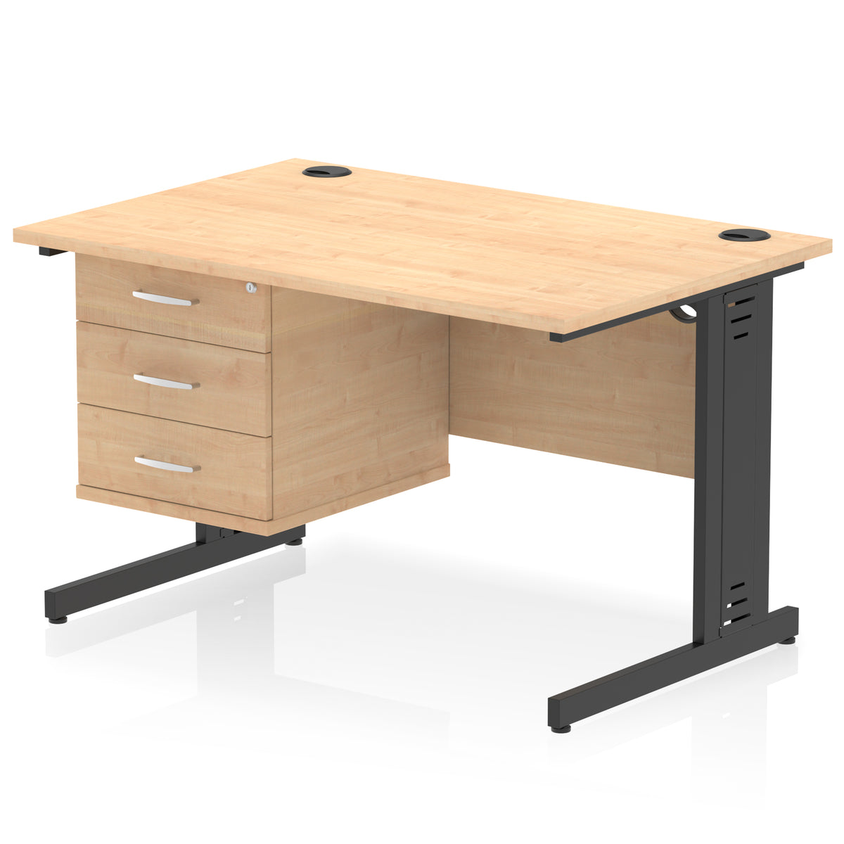 ID Workplace Cable Managed Desk – 1200mm Maple 3 Drawer Black - Industrious Decor