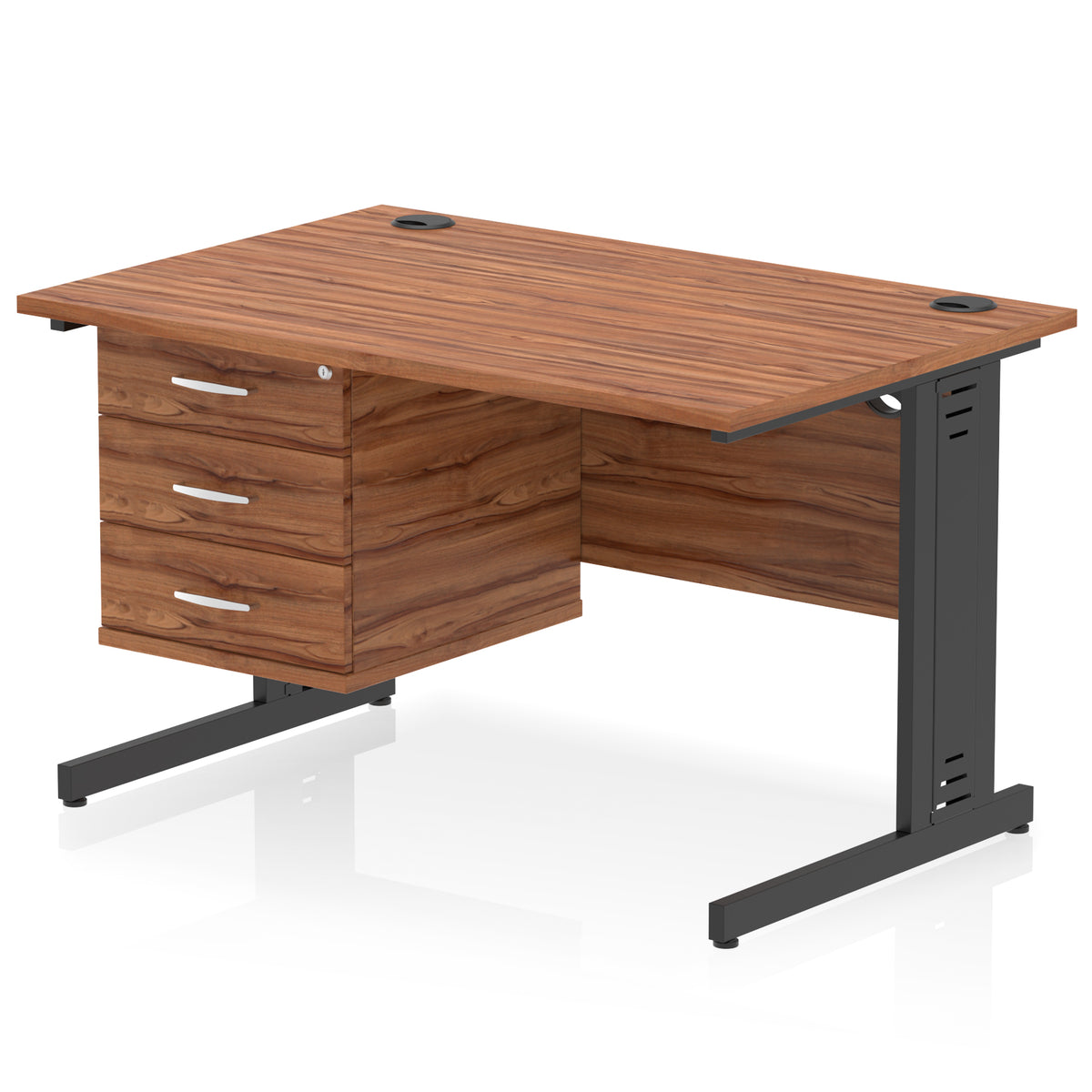 ID Workplace Cable Managed Desk – 1200mm Walnut 3 Drawer Black - Industrious Decor