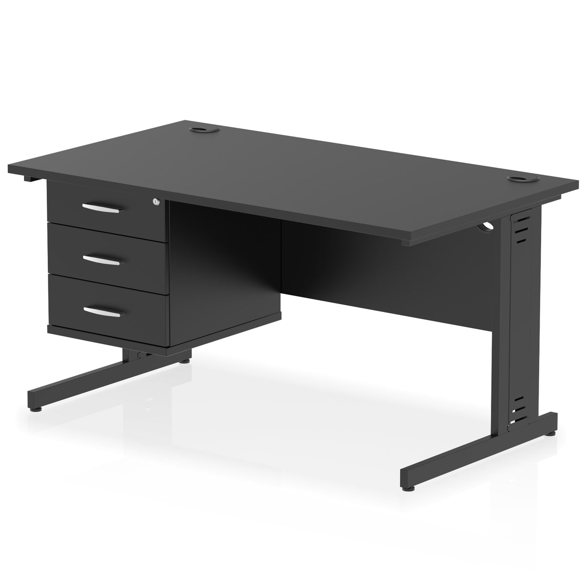 ID Workplace Cable Managed Desk – 1400mm Black 3 Drawer Black - Industrious Decor