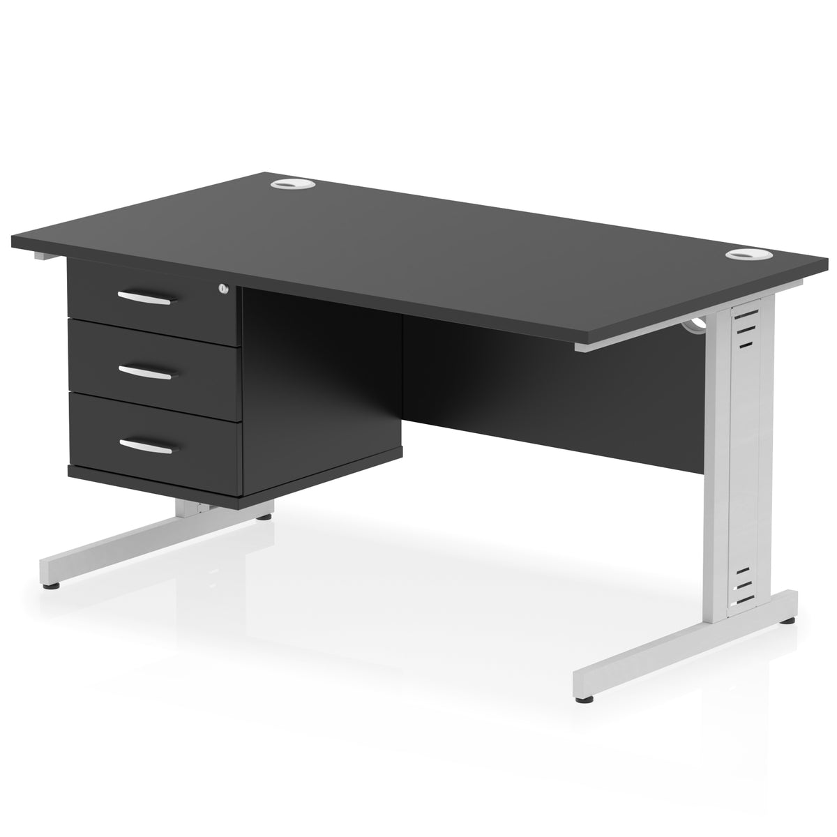 ID Workplace Cable Managed Desk – 1400mm Black 3 Drawer Silver - Industrious Decor