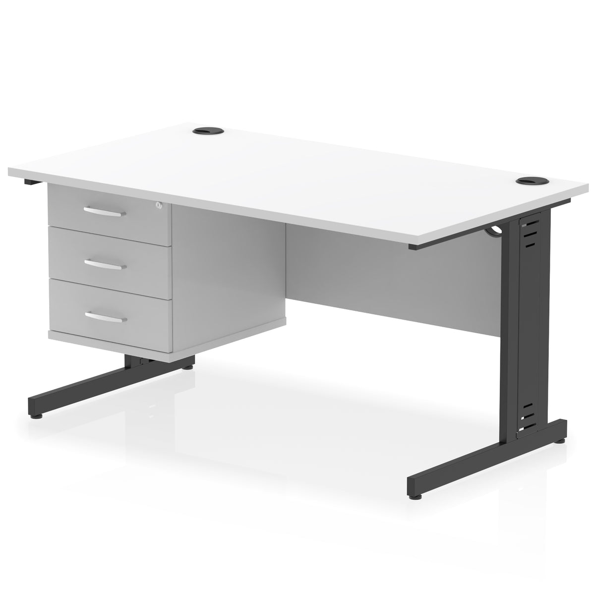 ID Workplace Cable Managed Desk – 1400mm White 3 Drawer Black - Industrious Decor