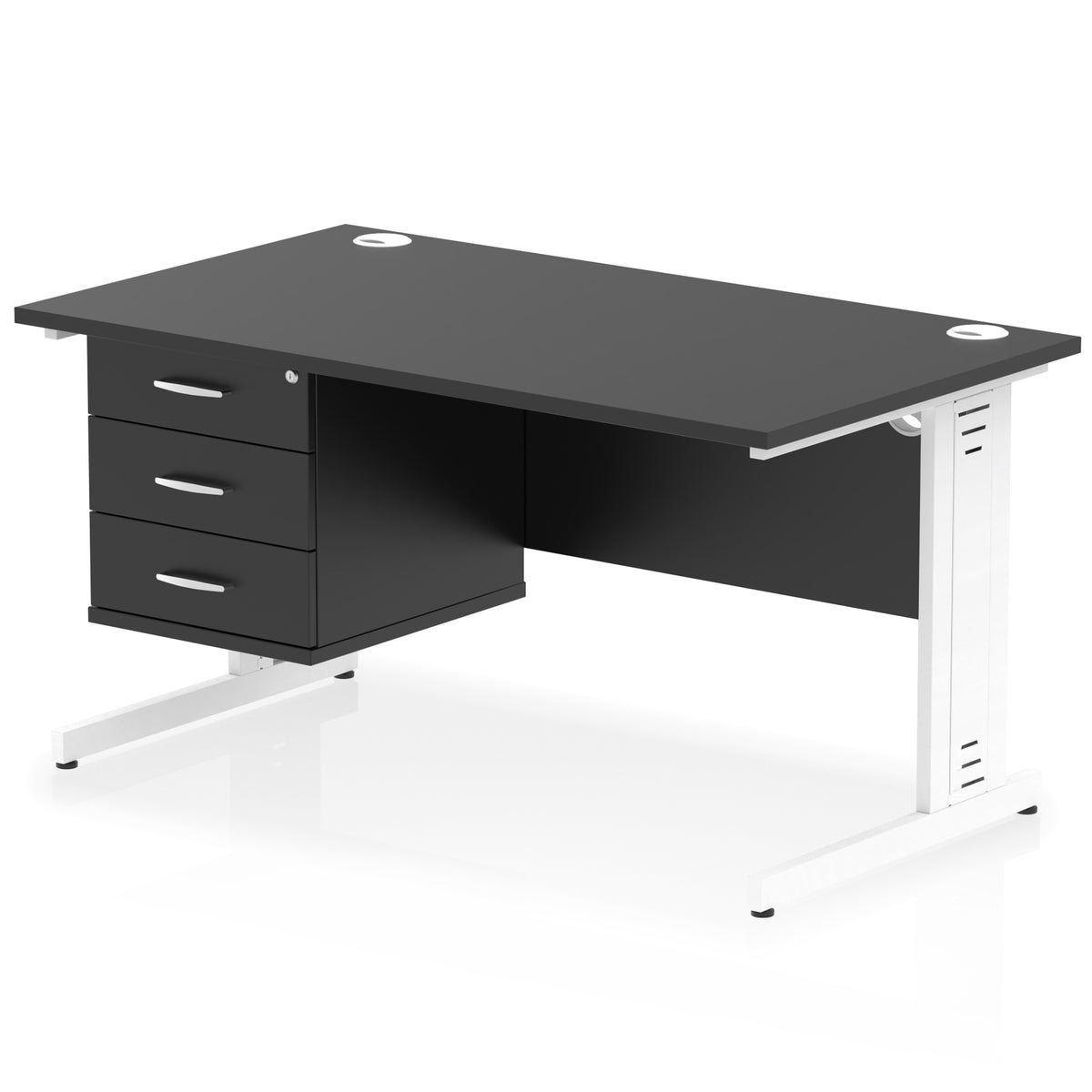 ID Workplace Cable Managed Desk – 1400mm Black 3 Drawer White - Industrious Decor