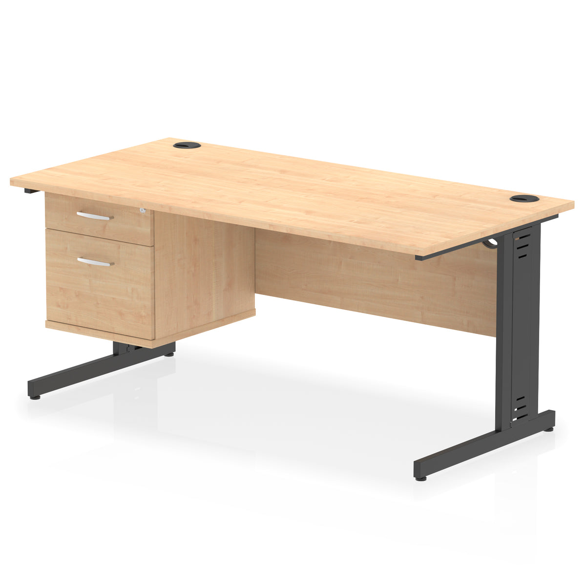 ID Workplace Cable Managed Desk – 1600mm Maple 2 Drawer Black - Industrious Decor