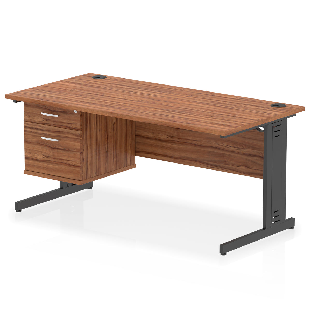 ID Workplace Cable Managed Desk – 1600mm Walnut 2 Drawer Black - Industrious Decor