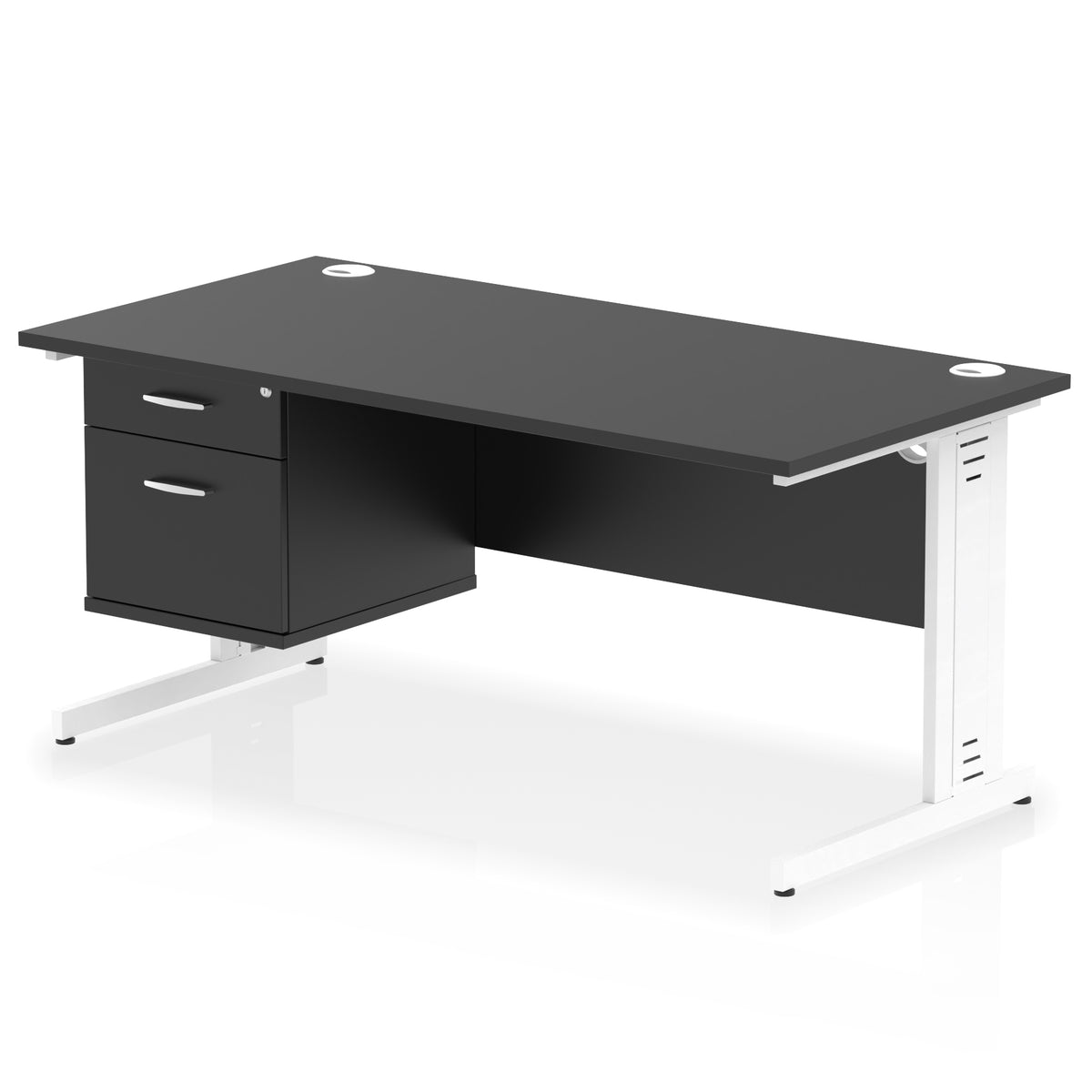 ID Workplace Cable Managed Desk – 1600mm Black 2 Drawer White - Industrious Decor