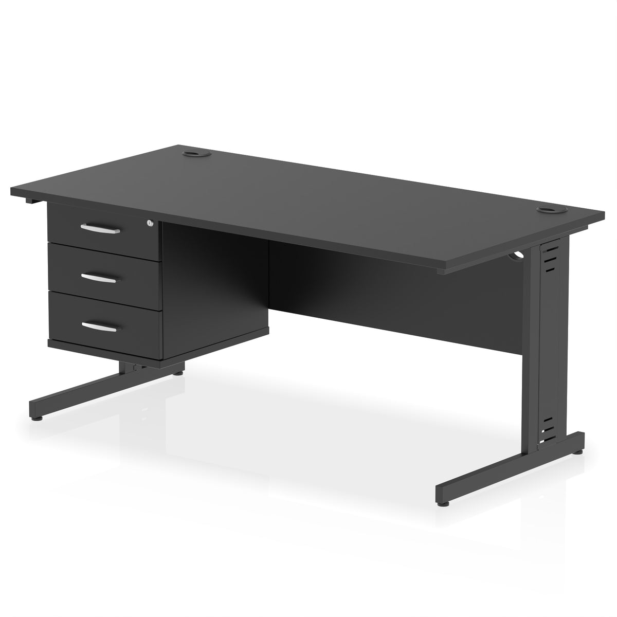 ID Workplace Cable Managed Desk – 1600mm Black 3 Drawer Black - Industrious Decor