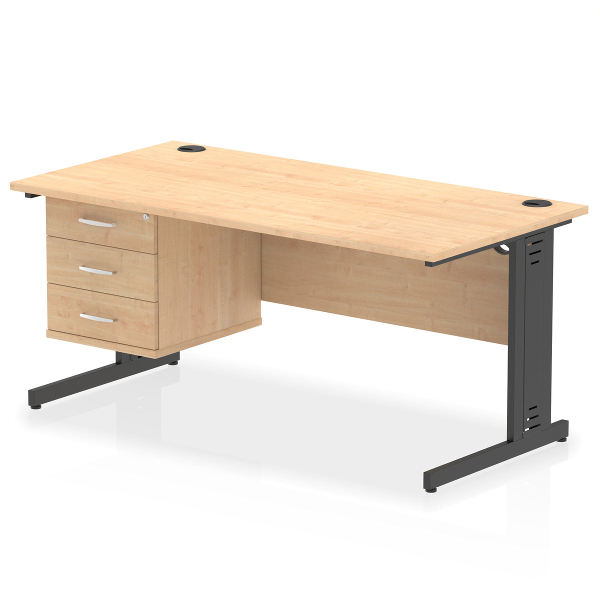 ID Workplace Cable Managed Desk – 1600mm Maple 3 Drawer Black - Industrious Decor