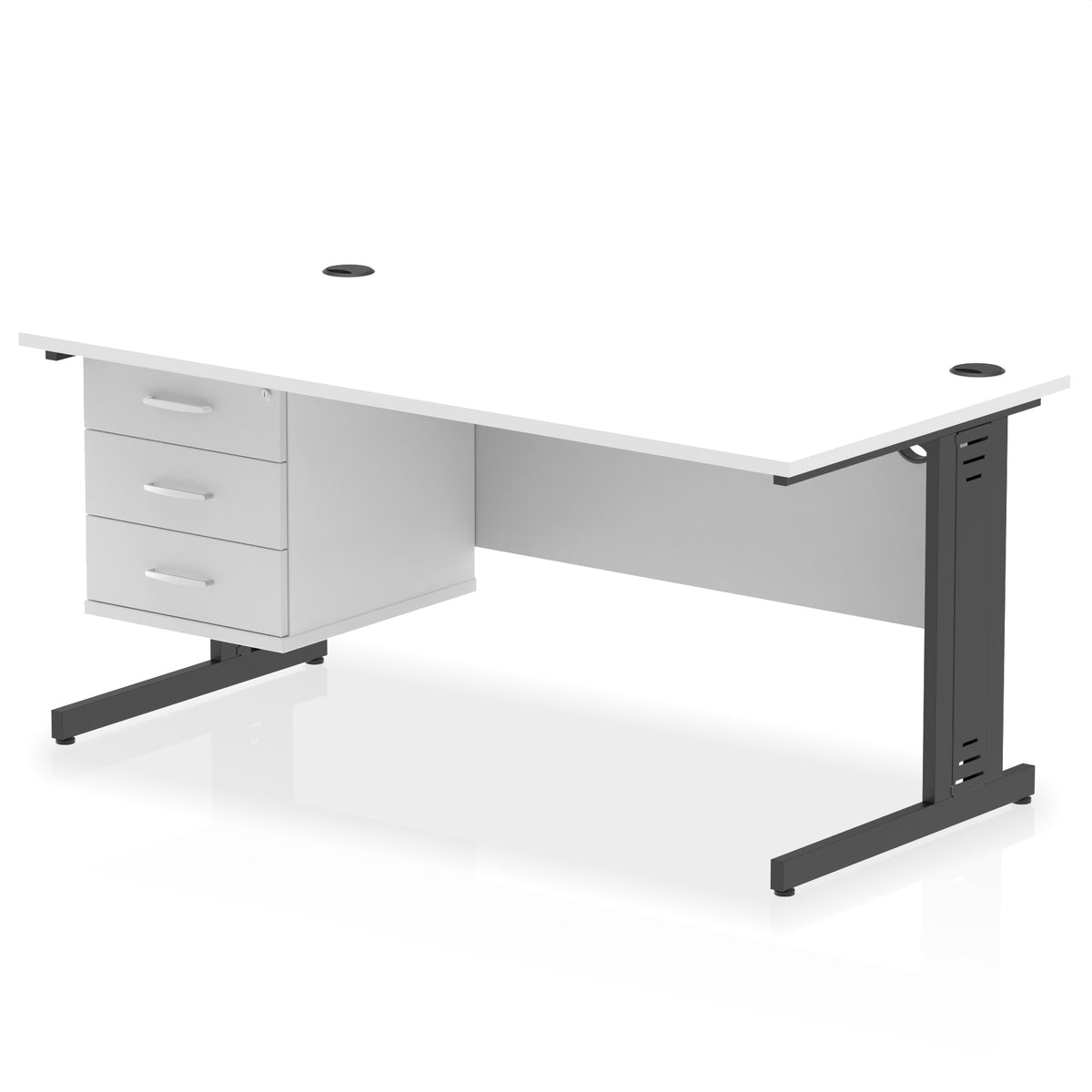 ID Workplace Cable Managed Desk – 1600mm White 3 Drawer Black - Industrious Decor