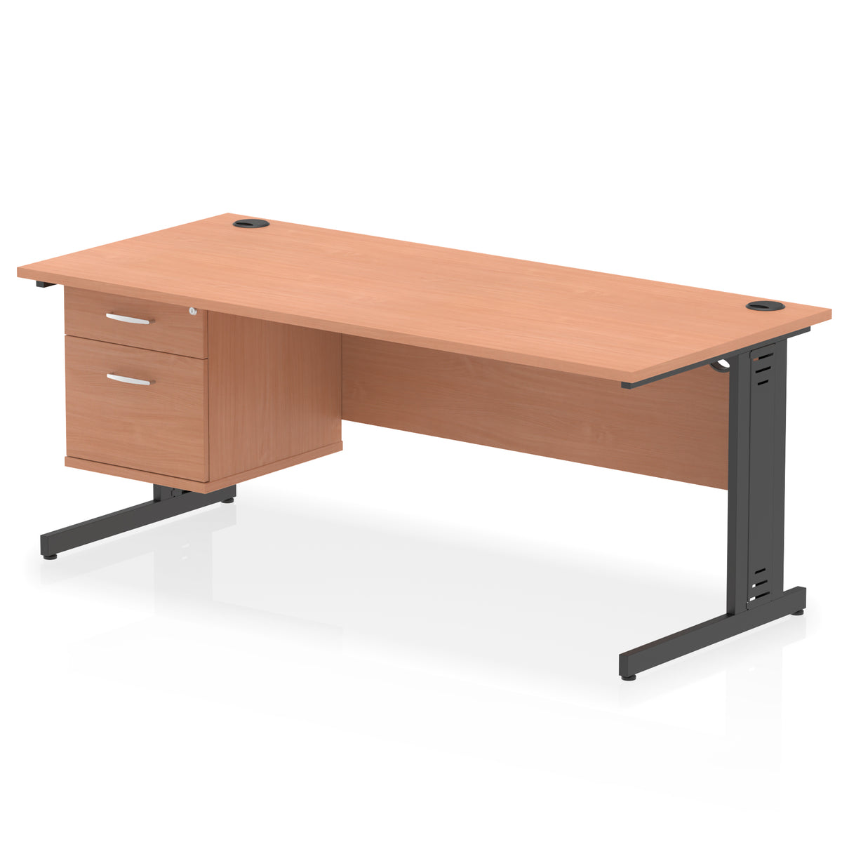 ID Workplace Cable Managed Desk – 1800mm Beech 2 Drawer Black - Industrious Decor