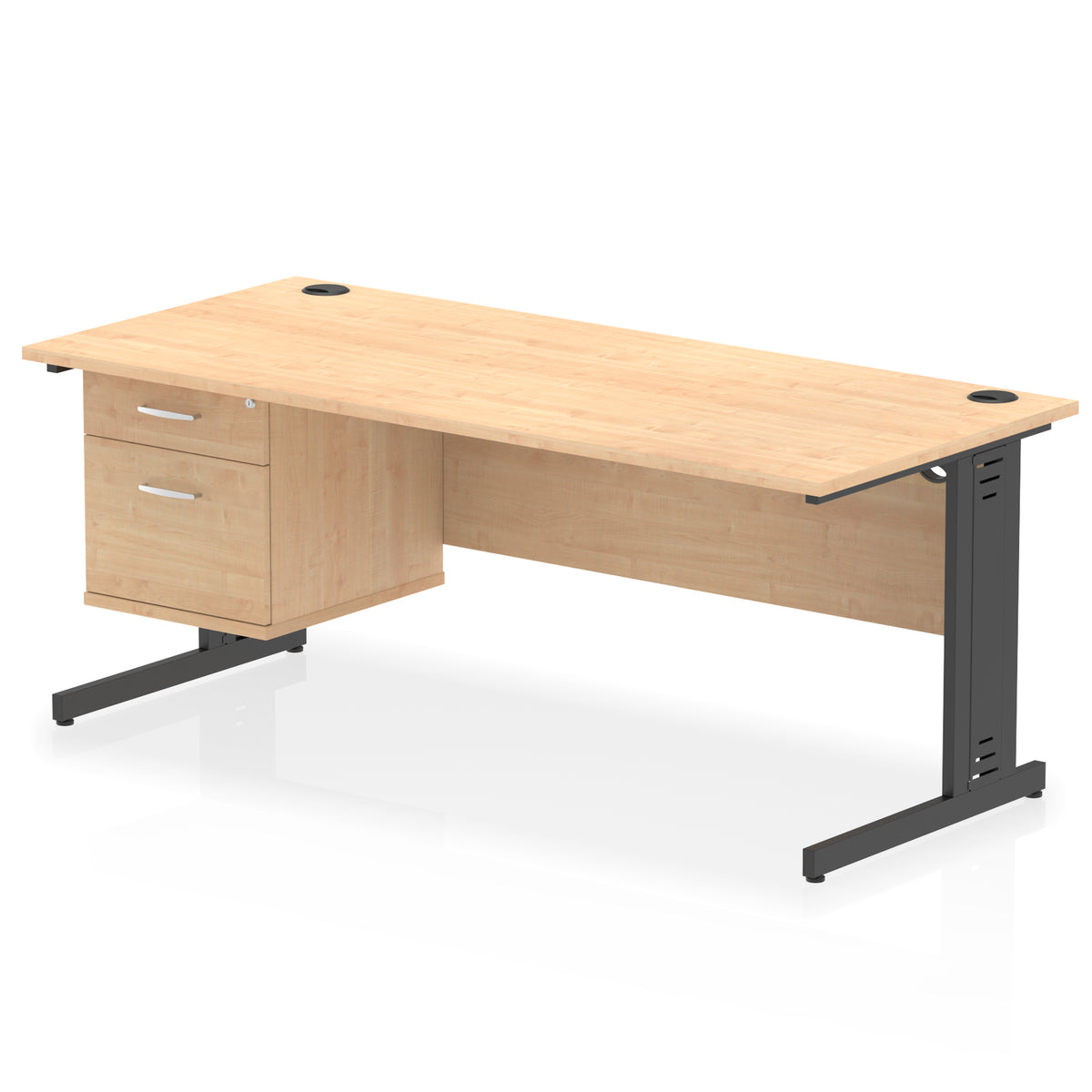 ID Workplace Cable Managed Desk – 1800mm Maple 2 Drawer Black - Industrious Decor