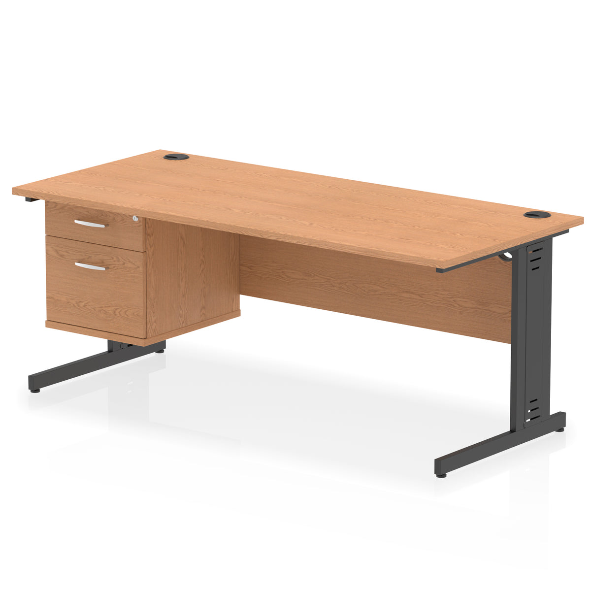 ID Workplace Cable Managed Desk – 1800mm Oak 2 Drawer Black - Industrious Decor