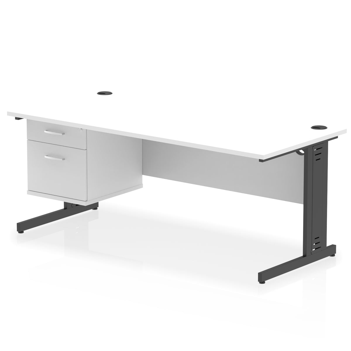 ID Workplace Cable Managed Desk – 1800mm White 2 Drawer Black - Industrious Decor