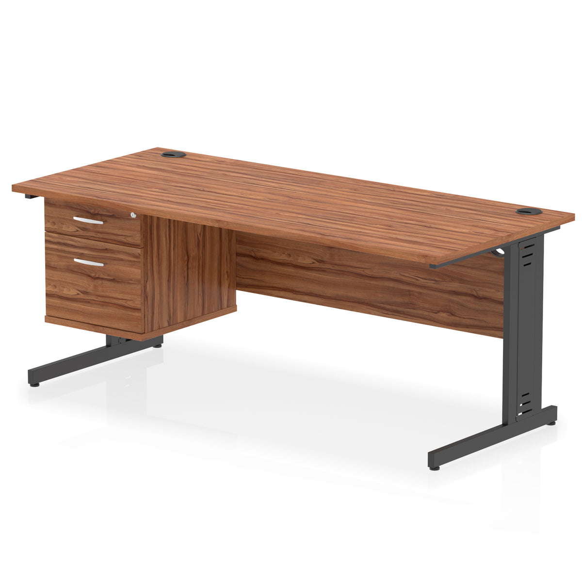ID Workplace Cable Managed Desk – 1800mm Walnut 2 Drawer Black - Industrious Decor