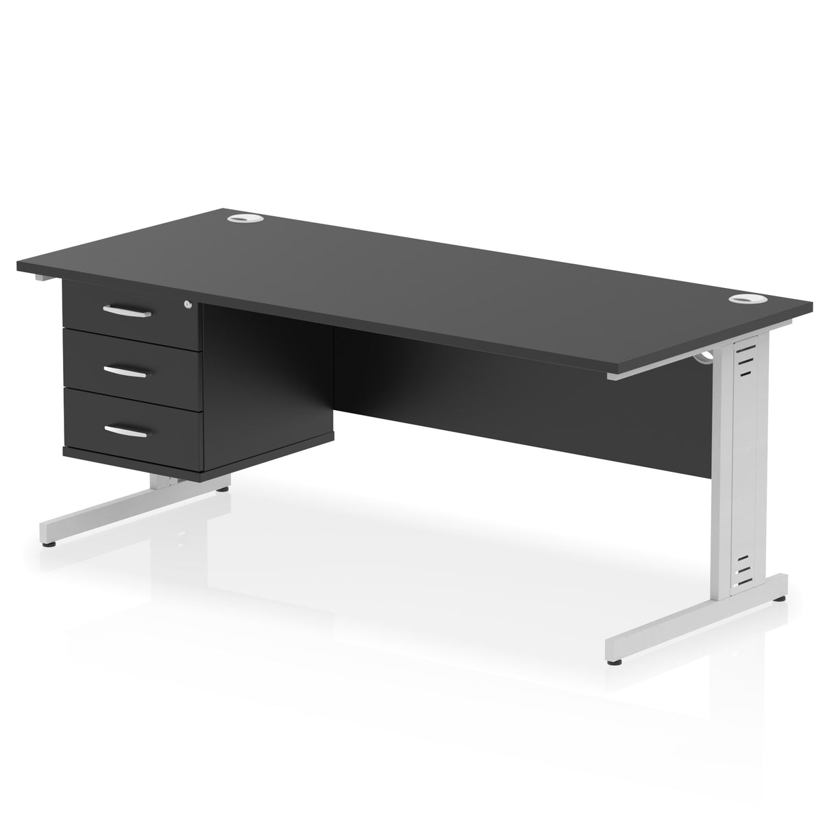 ID Workplace Cable Managed Desk – 1800mm Black 3 Drawer Silver - Industrious Decor