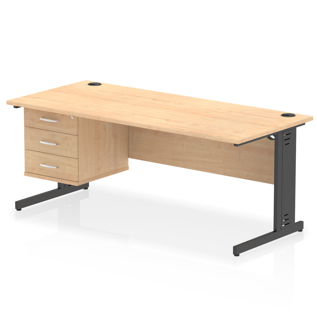 ID Workplace Cable Managed Desk – 1800mm Maple 3 Drawer Black - Industrious Decor