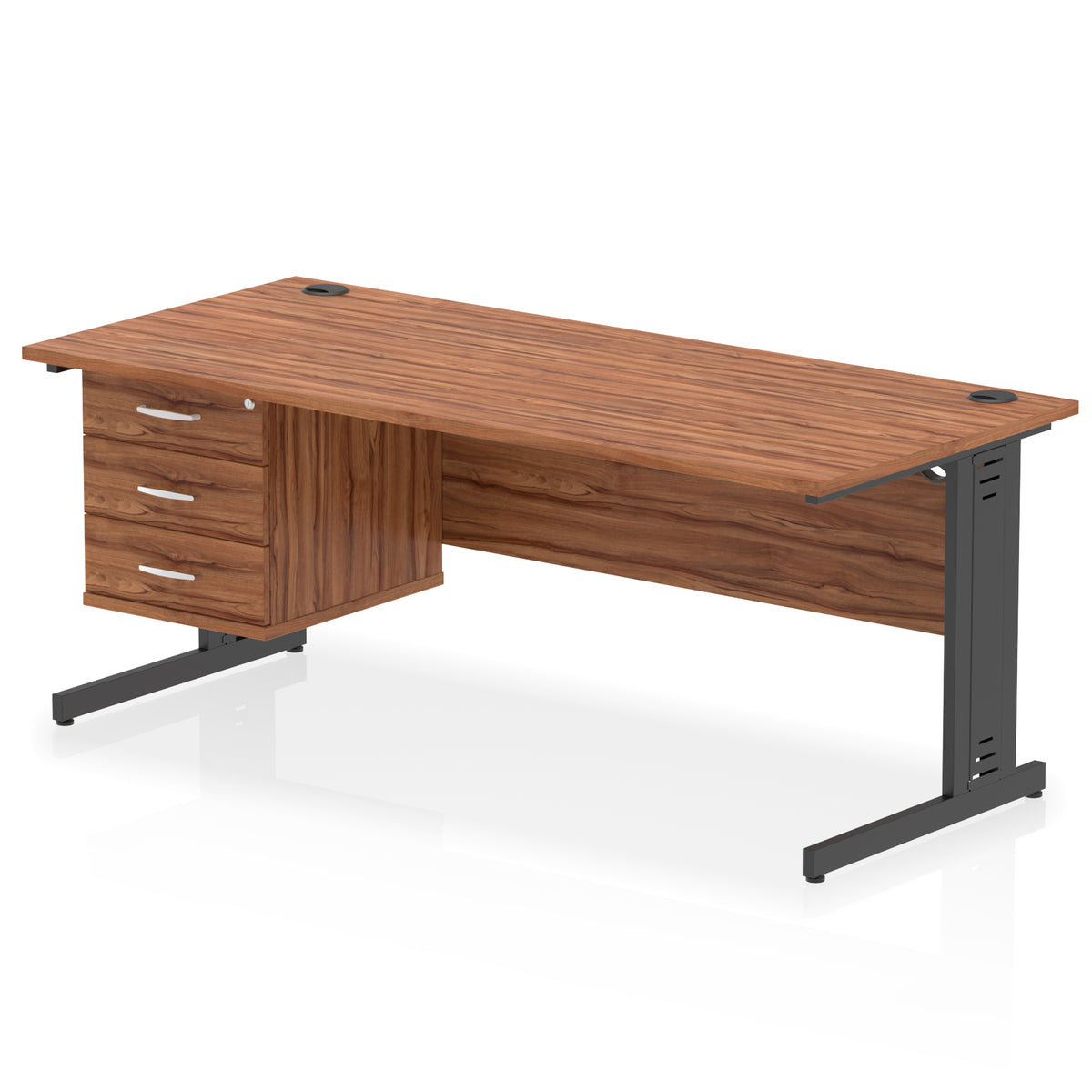ID Workplace Cable Managed Desk – 1800mm Walnut 3 Drawer Black - Industrious Decor