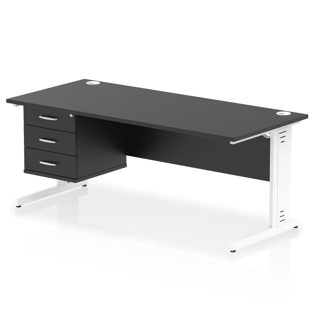ID Workplace Cable Managed Desk – 1800mm Black 3 Drawer White - Industrious Decor