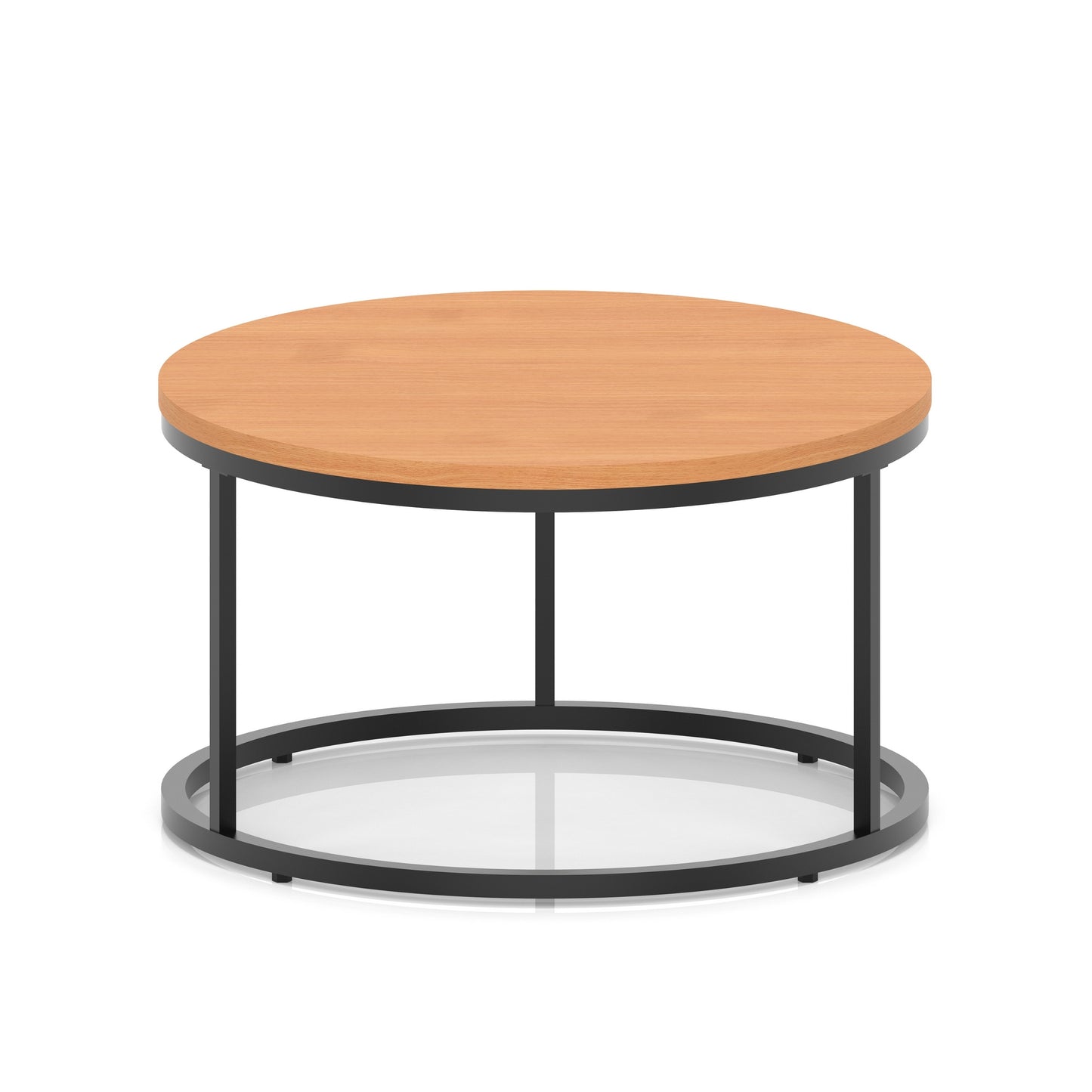 Impulse Round Coffee Table With Metal Frame Beech 800mm Black - Industrious Decor