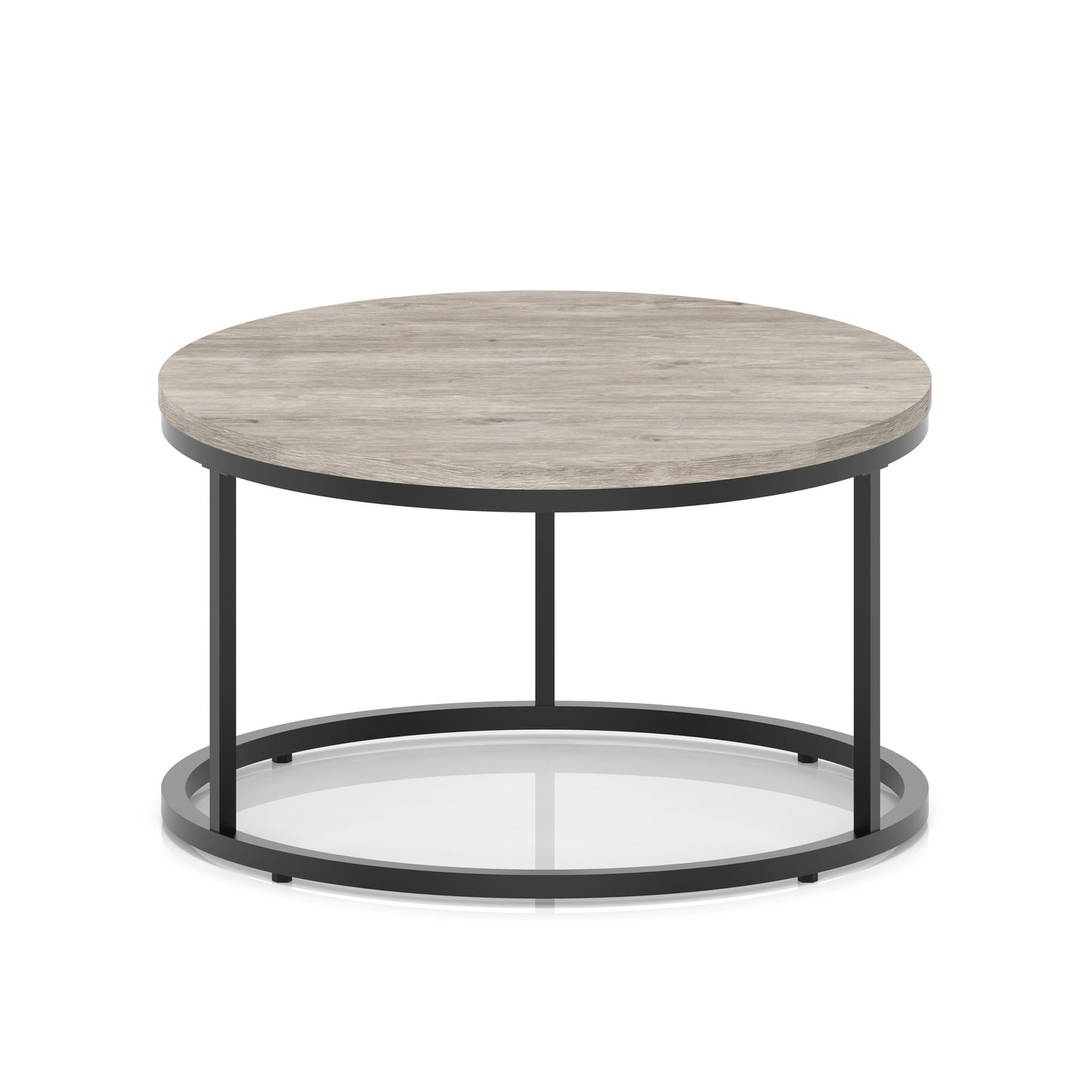 Impulse Round Coffee Table With Metal Frame Grey Oak 800mm Black - Industrious Decor