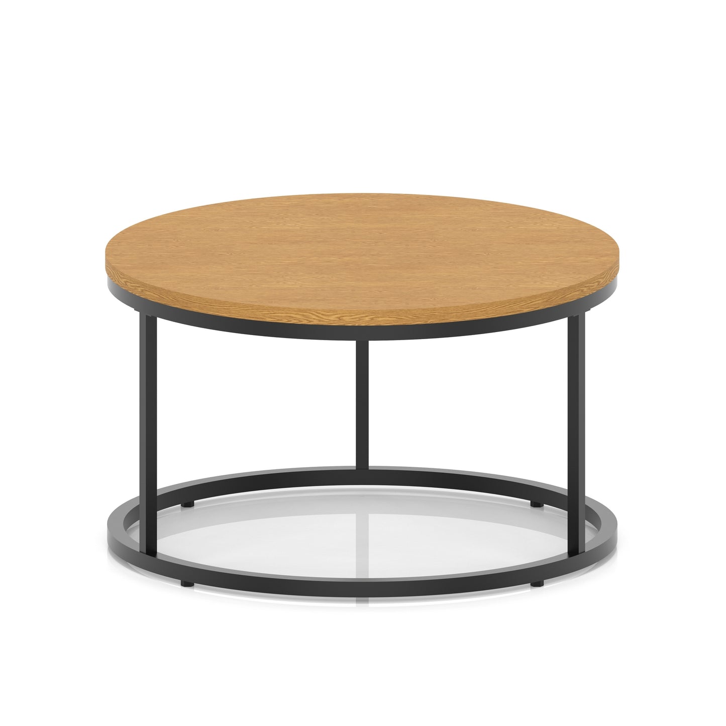 Impulse Round Coffee Table With Metal Frame Oak 800mm Black - Industrious Decor