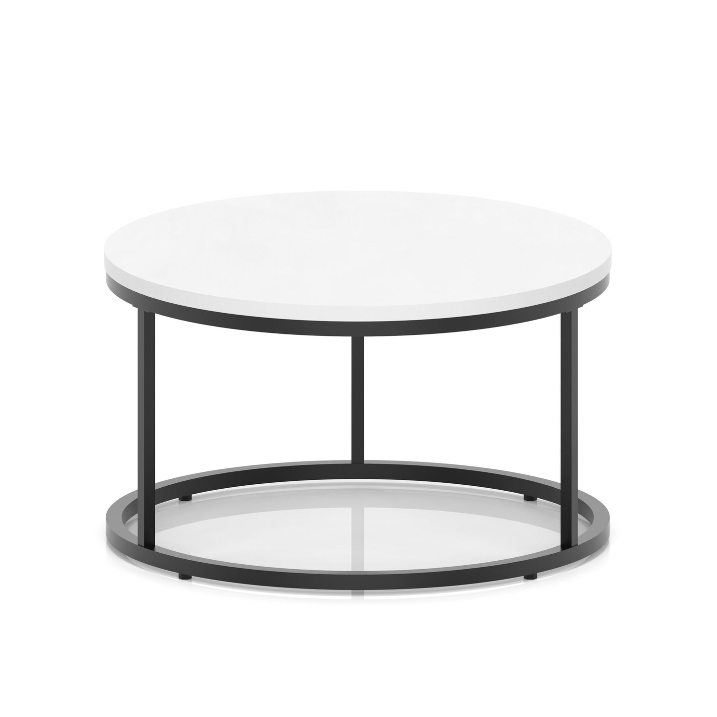 Impulse Round Coffee Table With Metal Frame White 800mm Black - Industrious Decor