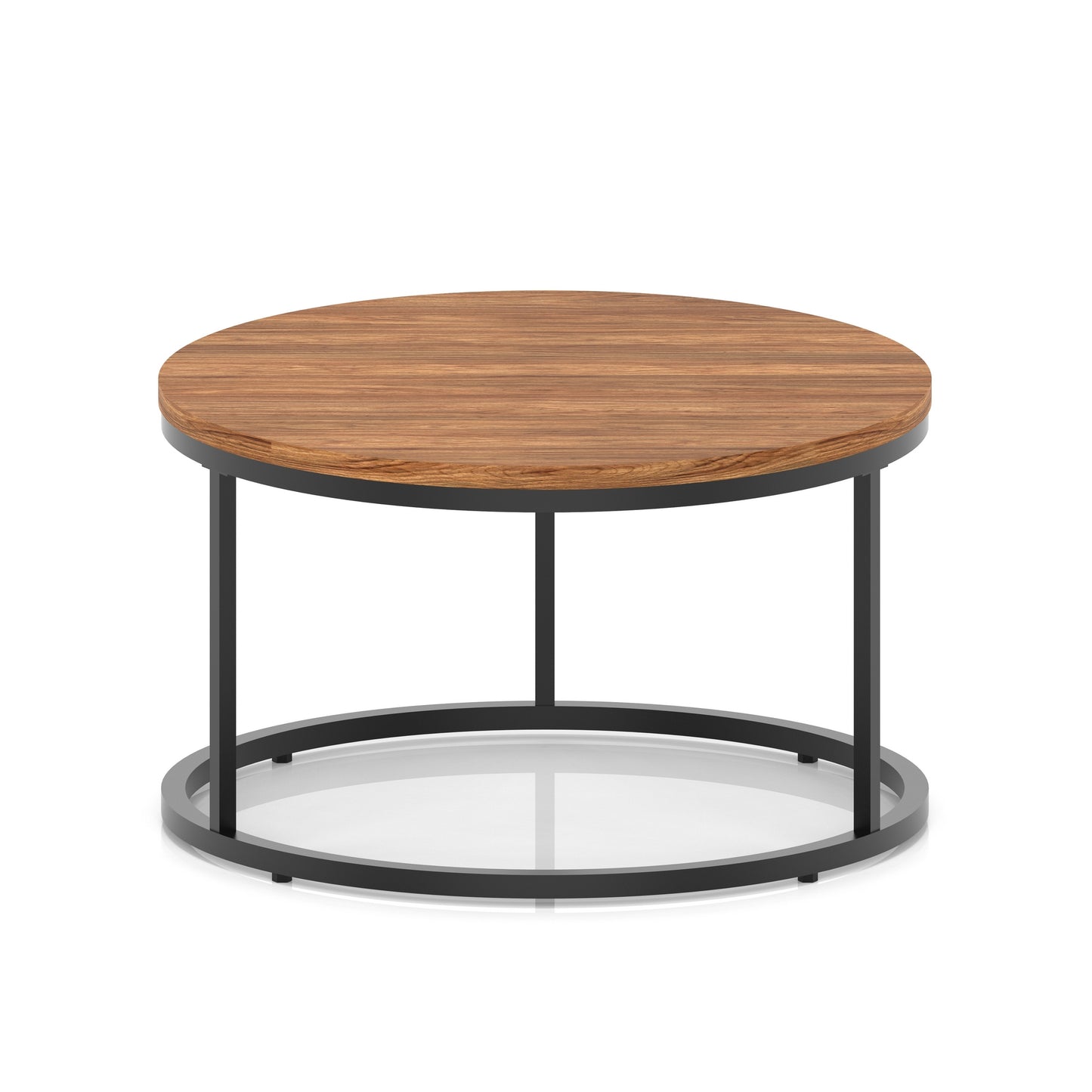 Impulse Round Coffee Table With Metal Frame Walnut 800mm Black - Industrious Decor
