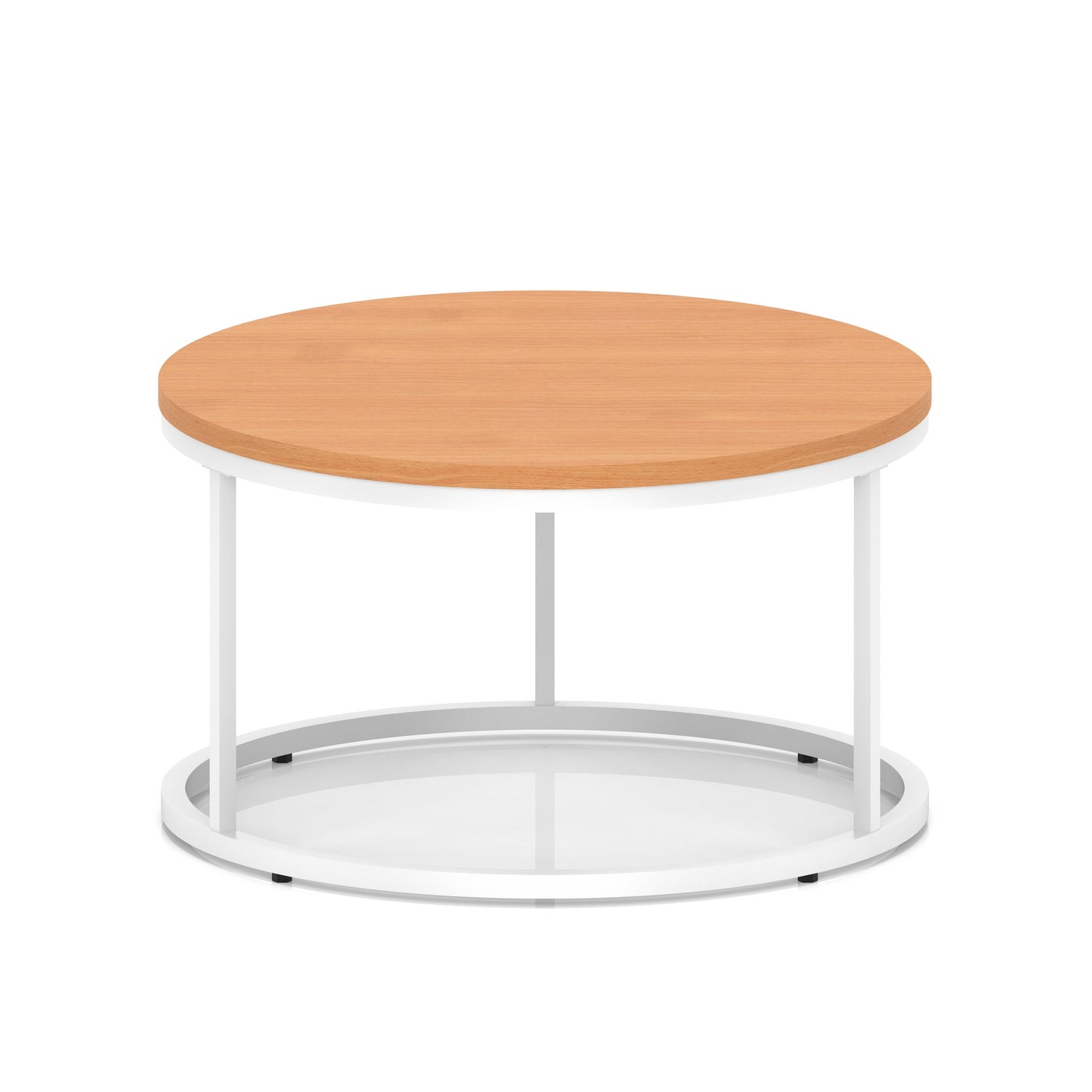 Impulse Round Coffee Table With Metal Frame Beech 800mm White - Industrious Decor