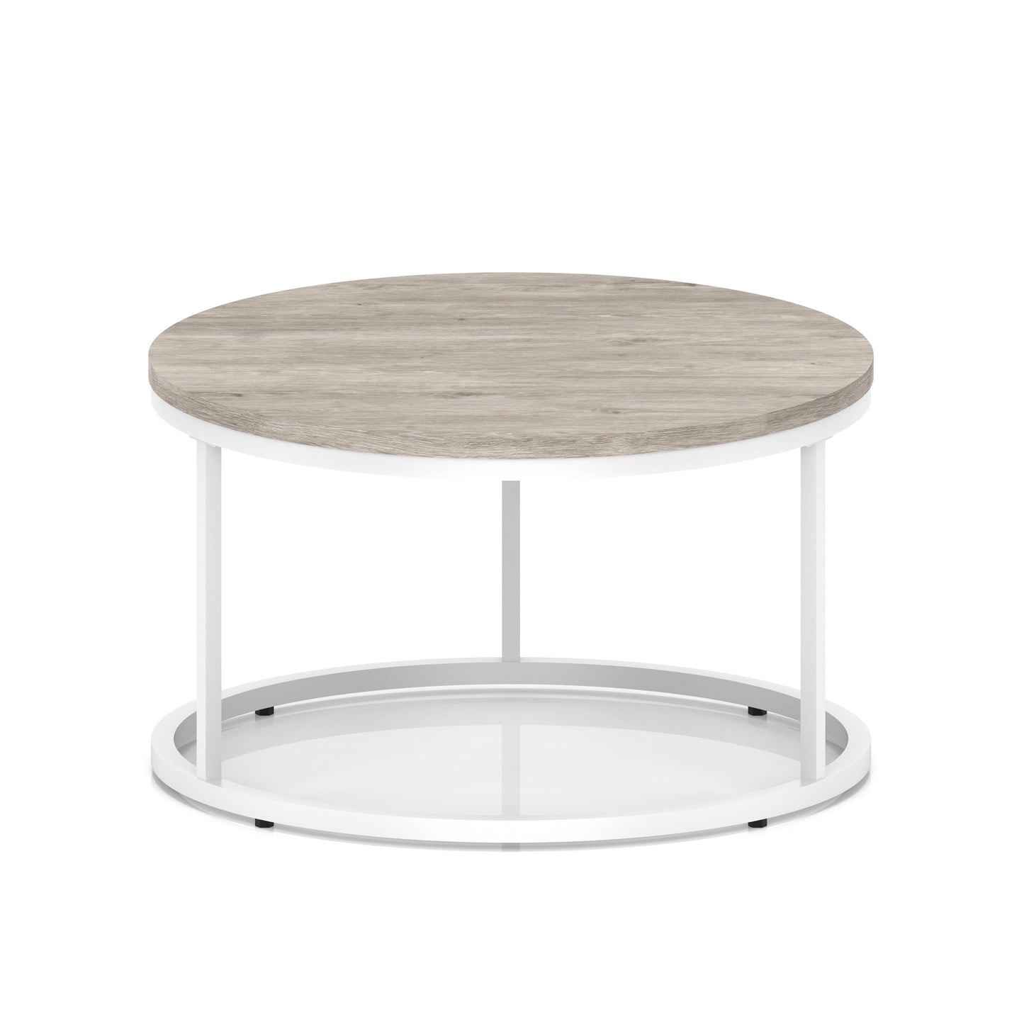 Impulse Round Coffee Table With Metal Frame Grey Oak 800mm White - Industrious Decor