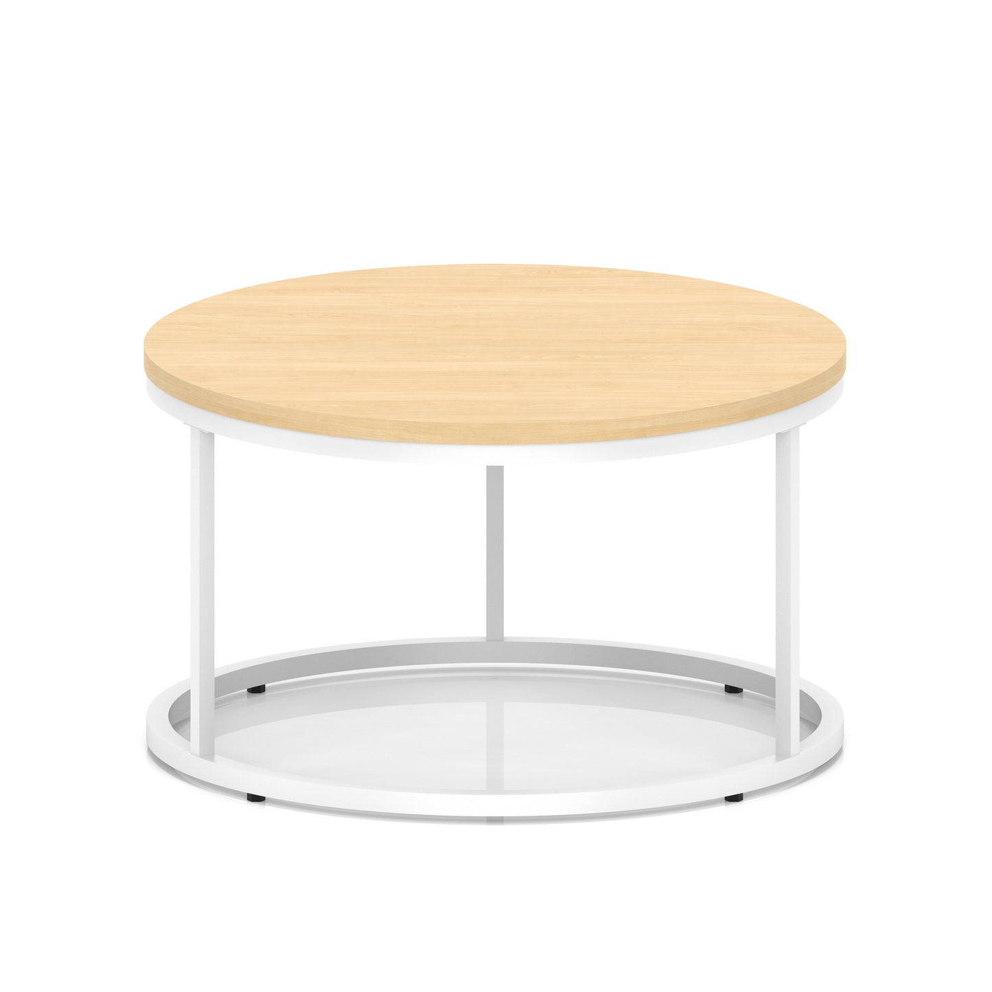 Impulse Round Coffee Table With Metal Frame Maple 800mm White - Industrious Decor