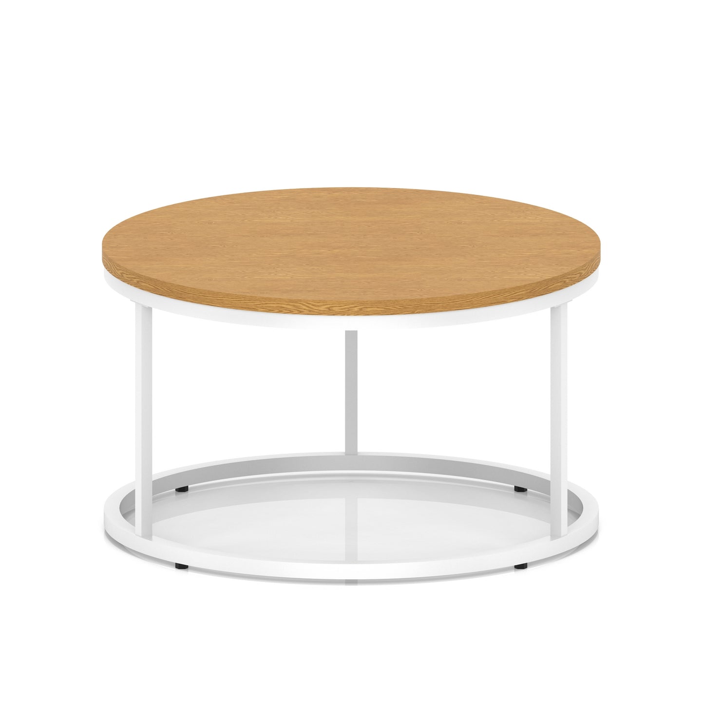Impulse Round Coffee Table With Metal Frame Oak 800mm White - Industrious Decor