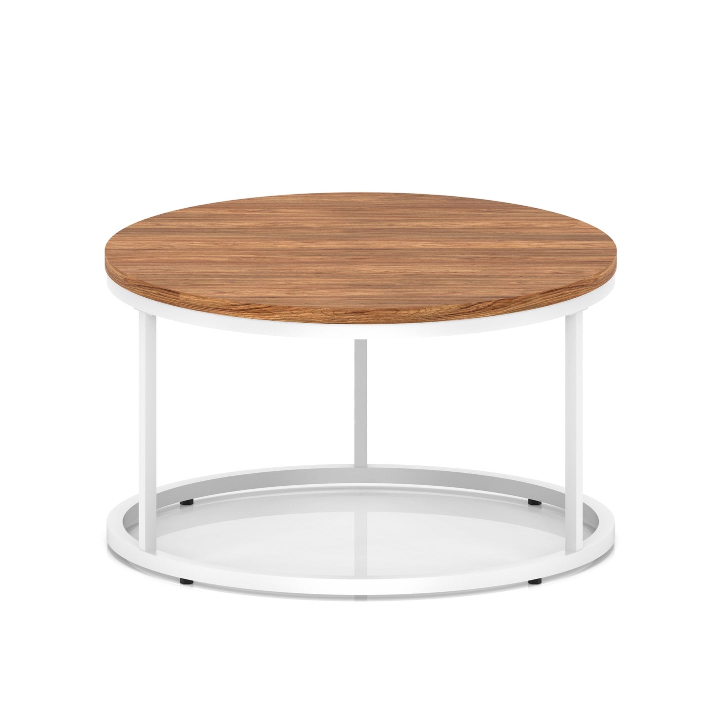Impulse Round Coffee Table With Metal Frame Walnut 800mm White - Industrious Decor