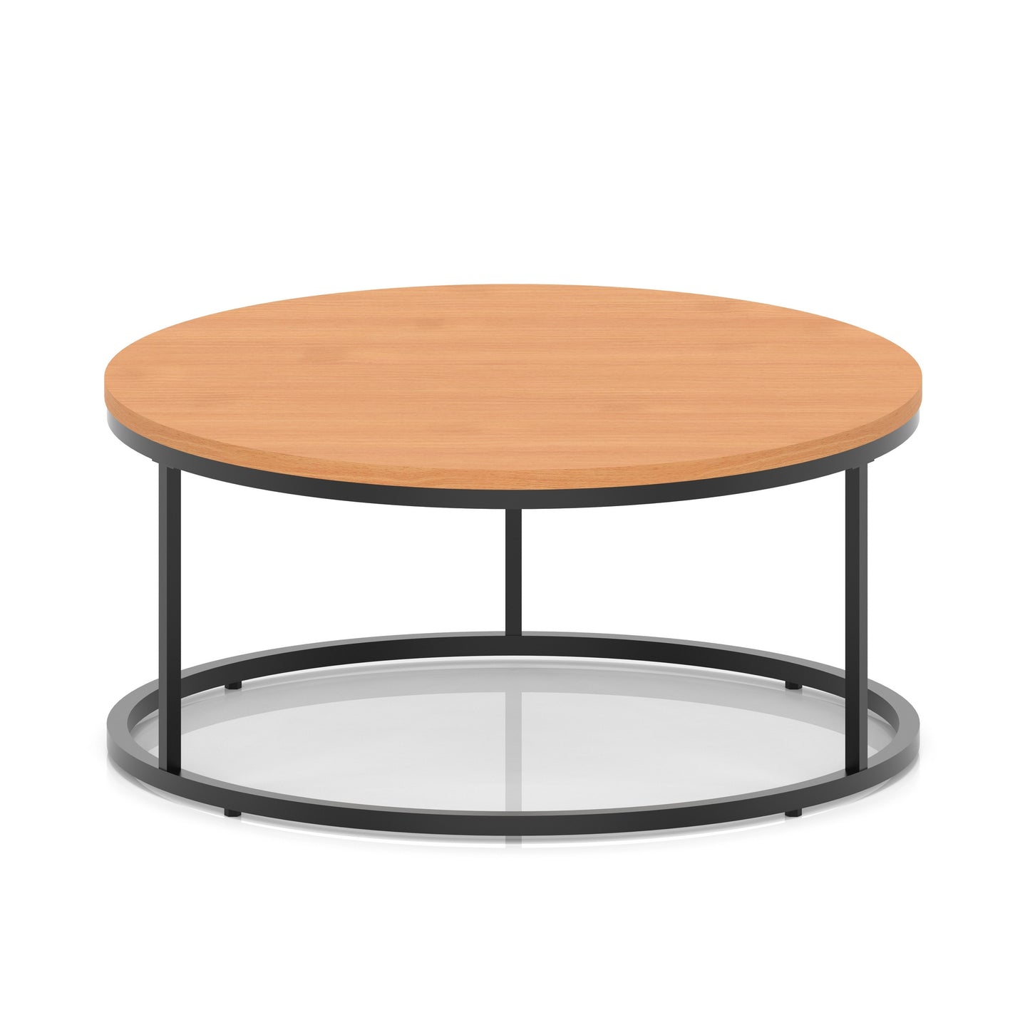 Impulse Round Coffee Table With Metal Frame Beech 1000mm Black - Industrious Decor