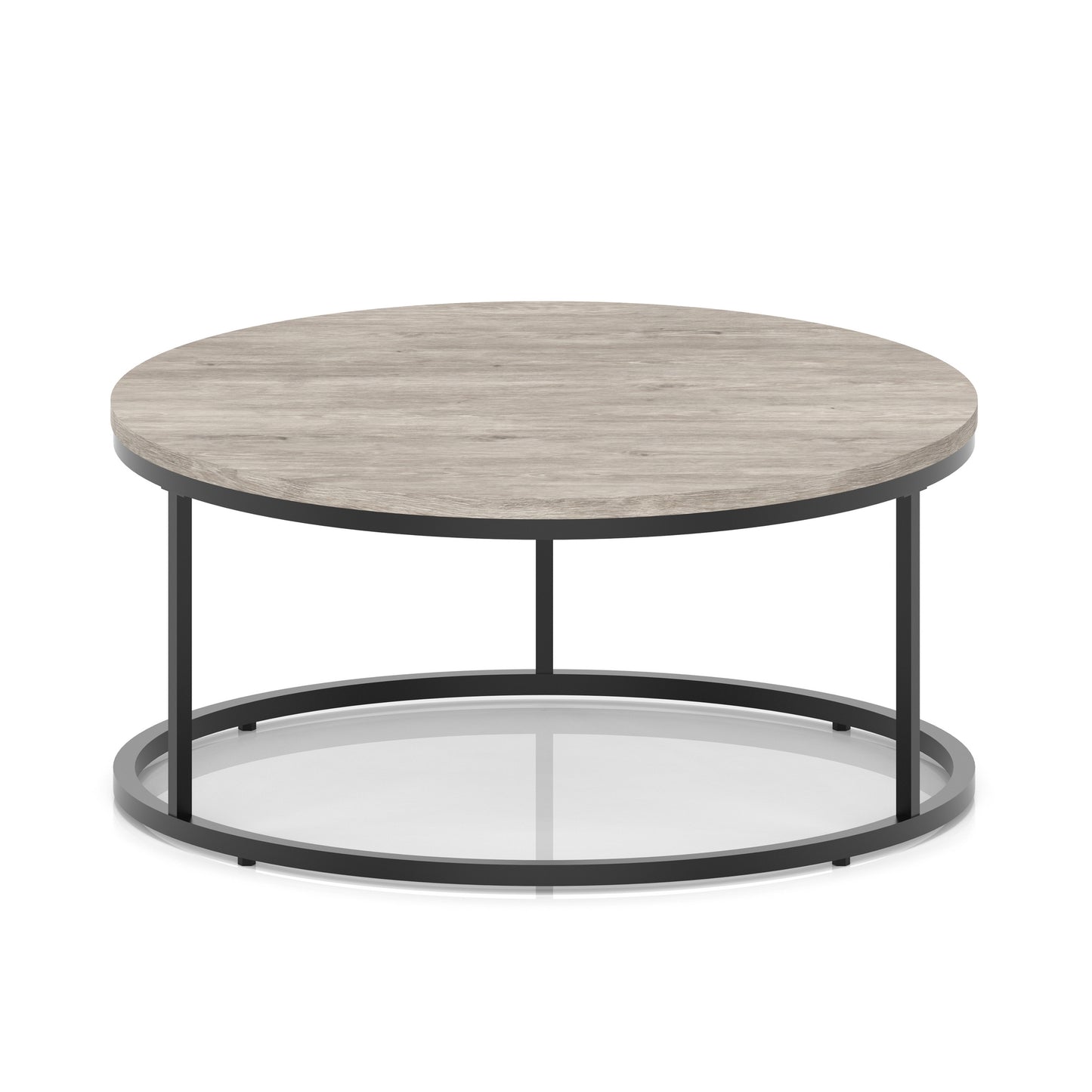 Impulse Round Coffee Table With Metal Frame Grey Oak 1000mm Black - Industrious Decor